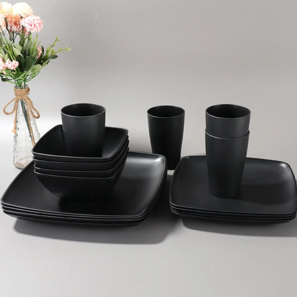 16pcs set of square plastic dinnerware from 𝕄𝕔 𝕋𝕙𝕖 𝔹𝕝𝕒𝕔𝕜 𝔻𝕚𝕒𝕞𝕠�