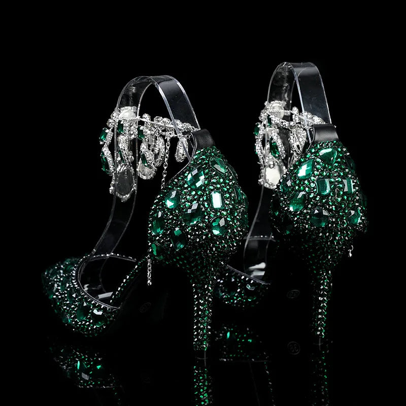 Bling Luxury Handmade Full Rhinestones Women Pumps Fashion Diamonds Crystal Pendant Banquet High heels Party Prom Wedding Shoes - https://mohammadcollection.com