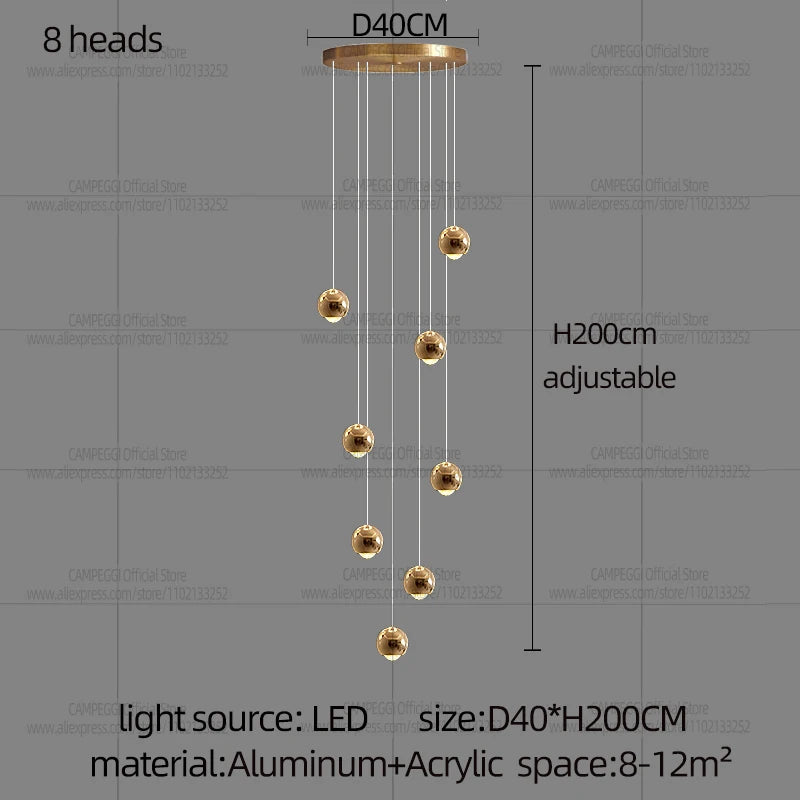 MC Modern LED Staircase Pendant Light Hanging Living Room