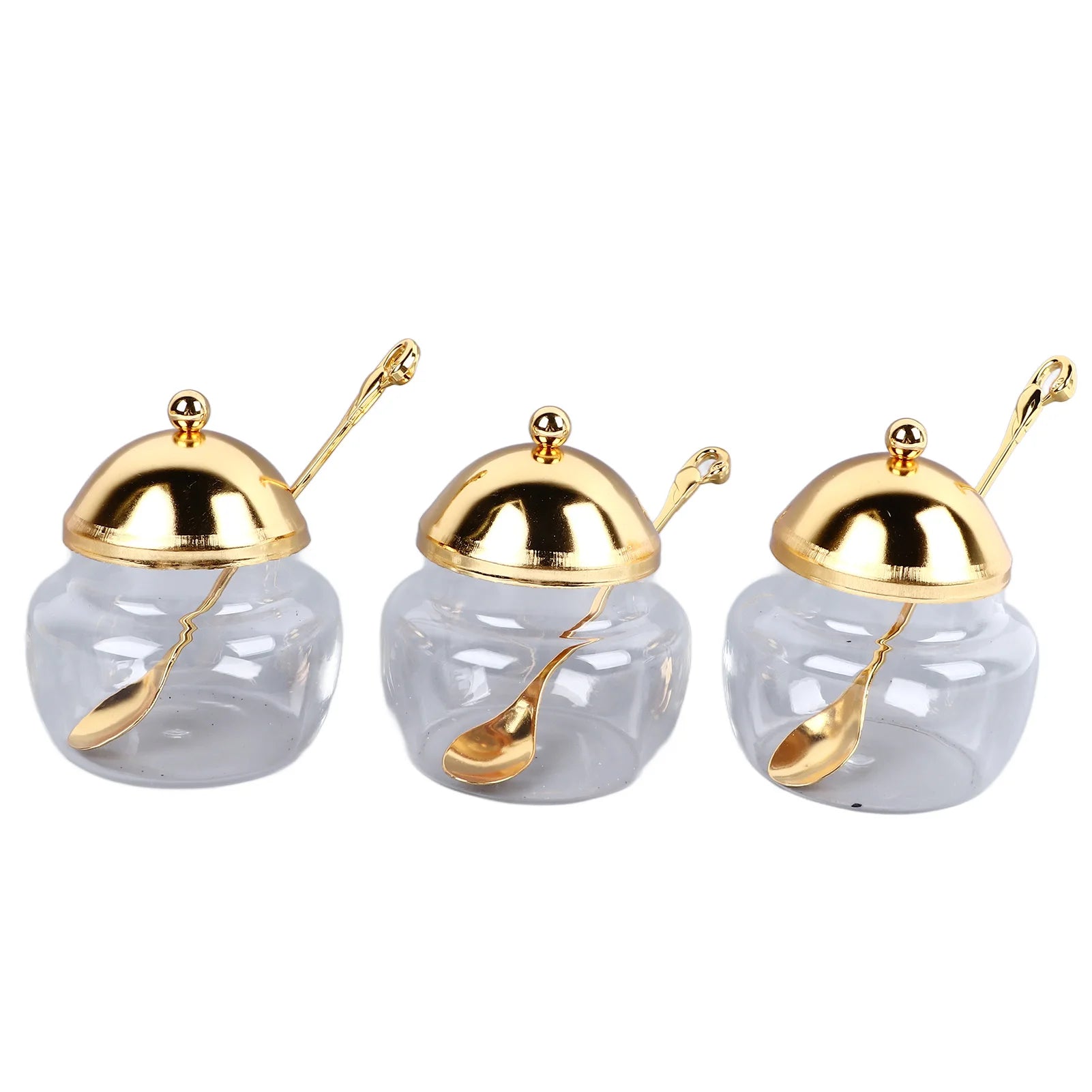 3Pcs Sugar Storage Jar with Lid Spoon European Style Polished Glass Condiment Pot Golden Sugar Bowl for Home Hotels Restaurant - https://mohammadcollection.com