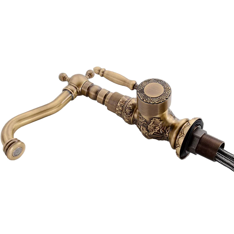Luxury Antique Bronze Copper Carving Deck Mounted Kitchen Faucet Bathroom Basin Faucet Sink Faucet Mixer Hot and Cold Water Tap - https://mohammadcollection.com