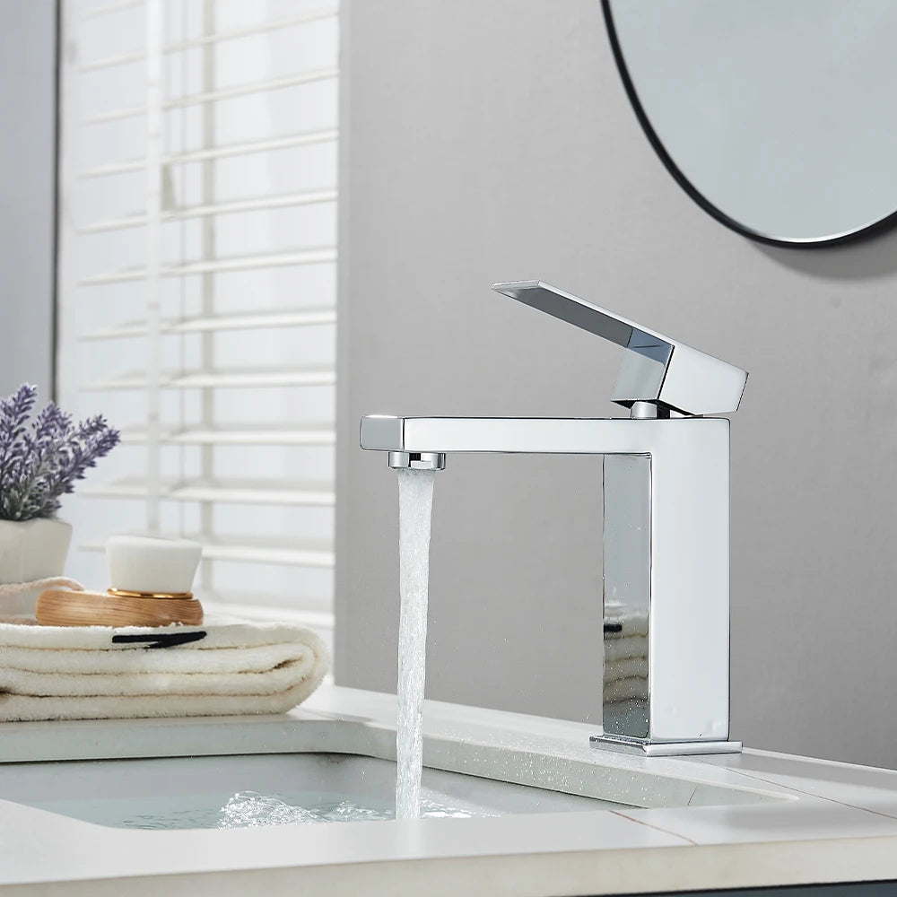 Matte black stainless steel bathroom sink faucet with hot and cold water mixer and waterfall spout from 𝕄𝕔 𝕋𝕙𝕖 𝔹𝕝𝕒𝕔𝕜 𝔻𝕚�