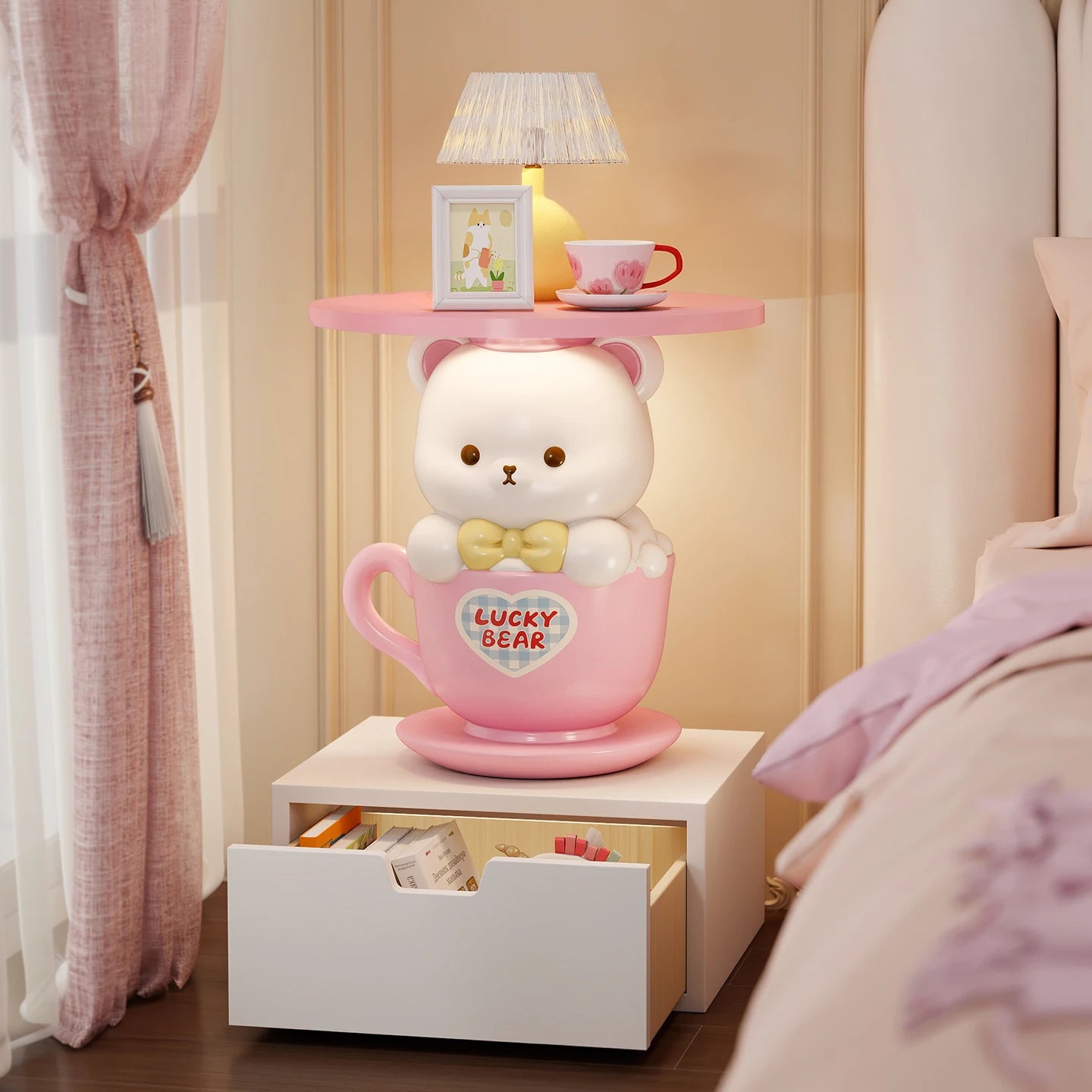 Kawaii Home Decor Creative Small Coffee Table Pink Living Room Side Table Girl&