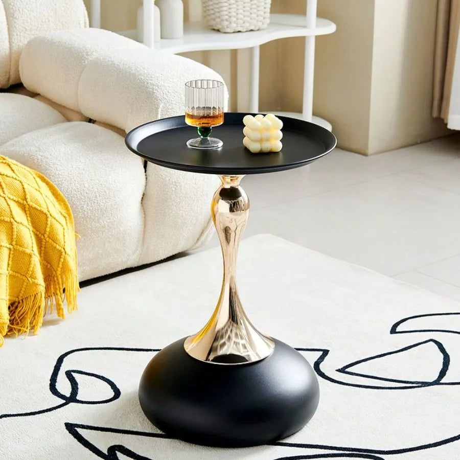 MC THE BLACK DIAMOND Nordic end table with iron frame, compact corner design, ideal for living room or balcony storage.