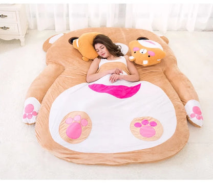 Cute cartoon brown bear sofa bed on tatami mat, soft and comfortable adult lazy mattress futon by MC THE BLACK DIAMOND.