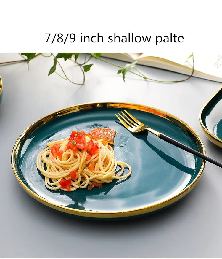 Green ceramic plate from Mc The Black Diamonds, showcasing a smooth surface and stylish design for serving steak and food.