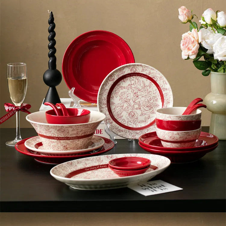 Red retro ceramic steak plate from 𝕄𝕔 𝕋𝕙𝕖 𝔹𝕝𝕒𝕔𝕜 𝔻𝕚𝕒𝕞𝕠𝕟�