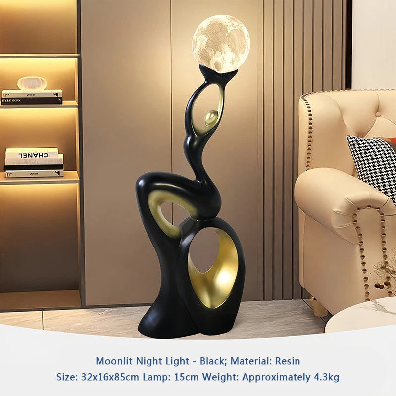 MC THE BLACK DIAMOND resin figurines: dancing life moon lantern sculpture for home decor and living room ornament.