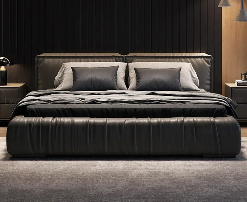 Modern MC THE BLACK DIAMOND platform bed with multifunctional storage and massage headboard, designed for children's bedroom furniture.