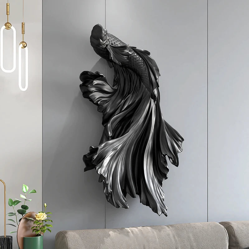 Nordic Home Wall Decor 85cm Fighting Fish Statue Sculpture Feng Shui Decoration Modern Living Room Porch 3D Wall Art Decoration - 𝕄𝕮 𝕋𝕙𝕖 𝔹𝕝𝕒𝕔𝕜 𝔻𝕚𝕒𝕞𝕠𝕟𝕕