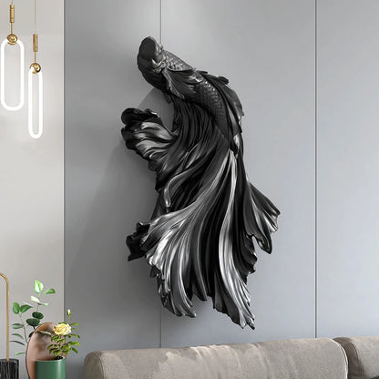 Nordic Home Wall Decor 85cm Fighting Fish Statue Sculpture Feng Shui Decoration Modern Living Room Porch 3D Wall Art Decoration - 𝕄𝕮 𝕋𝕙𝕖 𝔹𝕝𝕒𝕔𝕜 𝔻𝕚𝕒𝕞𝕠𝕟𝕕