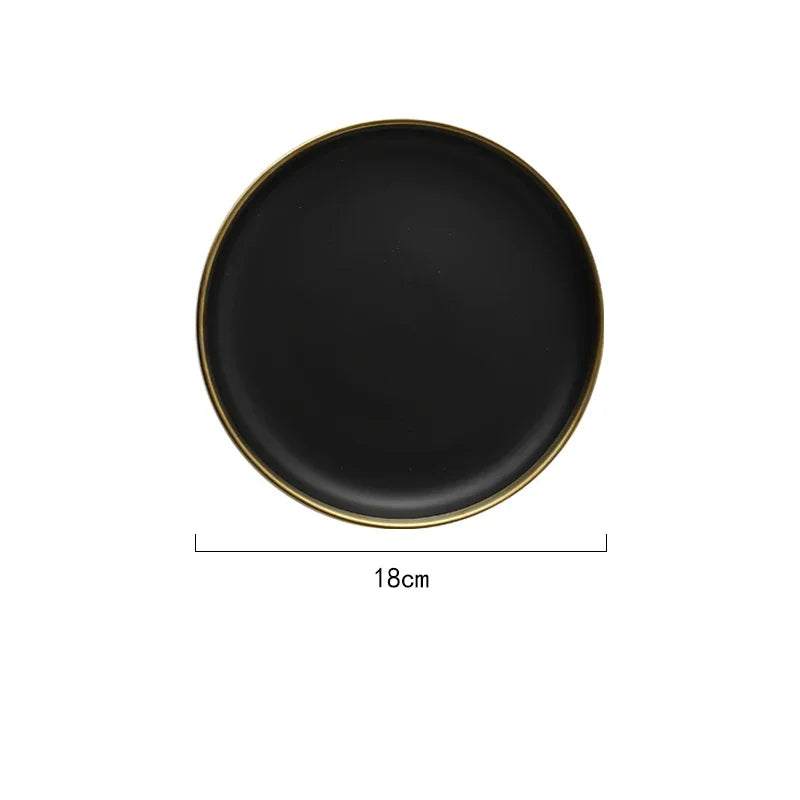 Black and white matte porcelain dinner plate from MC THE BLACK DIAMOND, suitable for kitchen use with a sleek design.