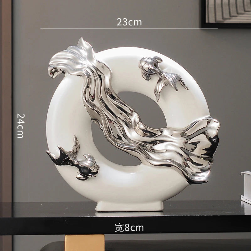 Modern Art Home Decor, Chinese Koi Lucky Ornament, Ceramic Crafts, Light Luxury Living Room, Study, Office Decorative Figurines - 𝕄𝕮 𝕋𝕙𝕖 𝔹𝕝𝕒𝕔𝕜 𝔻𝕚𝕒𝕞𝕠𝕟𝕕