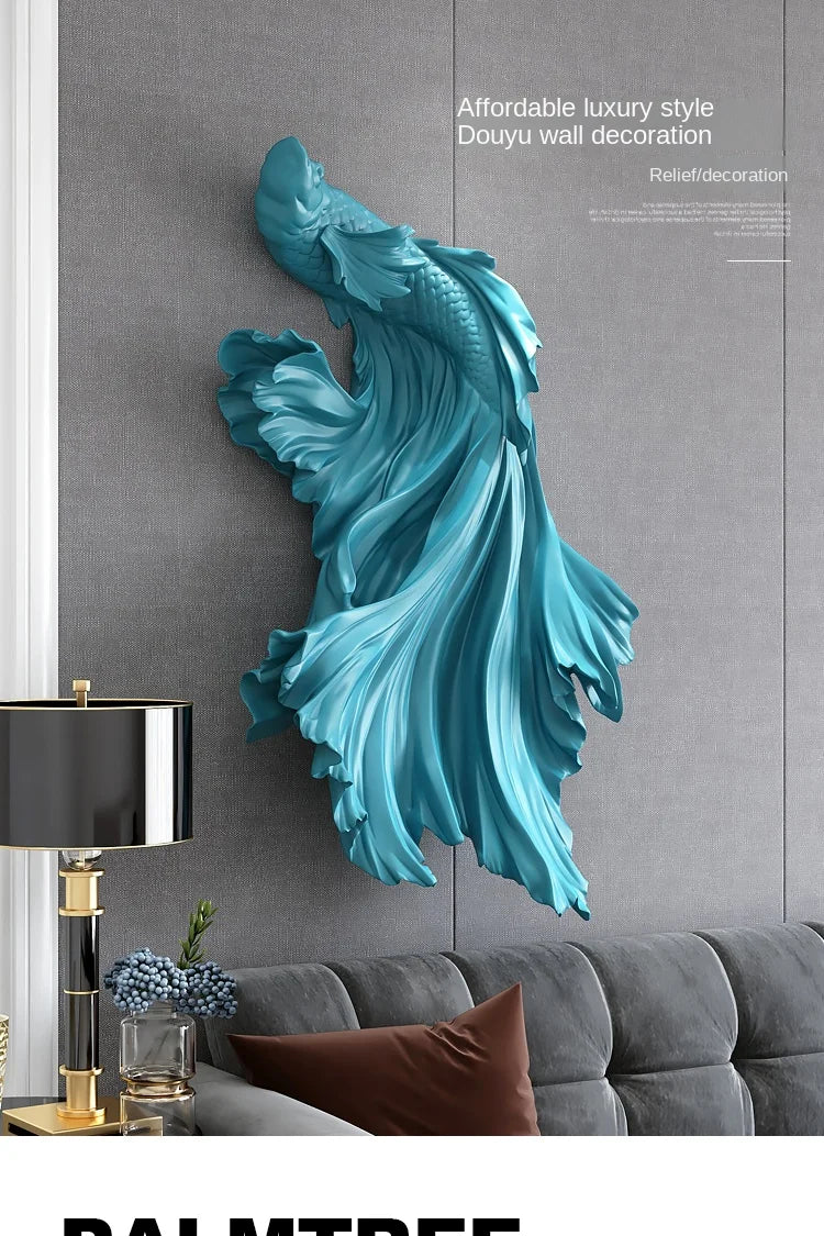 Nordic Home Wall Decor 85cm Fighting Fish Statue Sculpture Feng Shui Decoration Modern Living Room Porch 3D Wall Art Decoration - 𝕄𝕮 𝕋𝕙𝕖 𝔹𝕝𝕒𝕔𝕜 𝔻𝕚𝕒𝕞𝕠𝕟𝕕