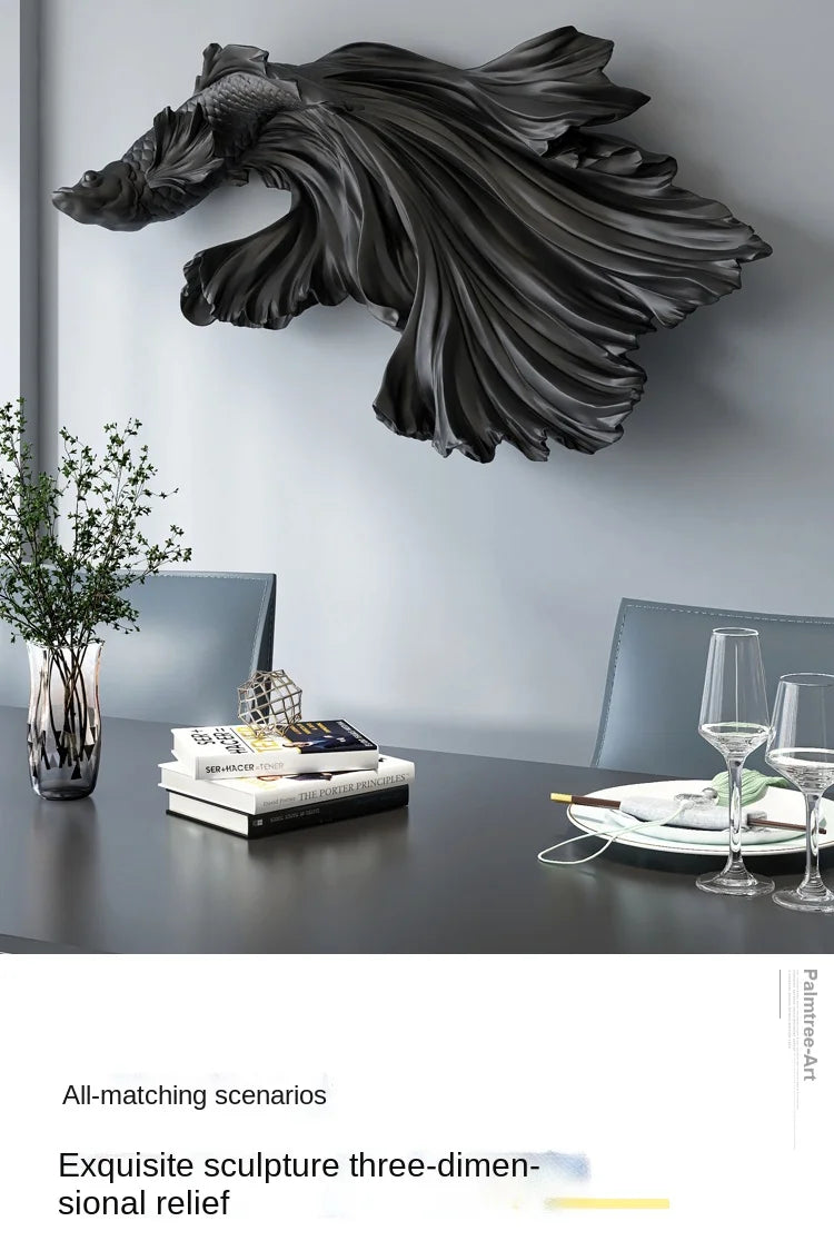 Nordic Home Wall Decor 85cm Fighting Fish Statue Sculpture Feng Shui Decoration Modern Living Room Porch 3D Wall Art Decoration - 𝕄𝕮 𝕋𝕙𝕖 𝔹𝕝𝕒𝕔𝕜 𝔻𝕚𝕒𝕞𝕠𝕟𝕕