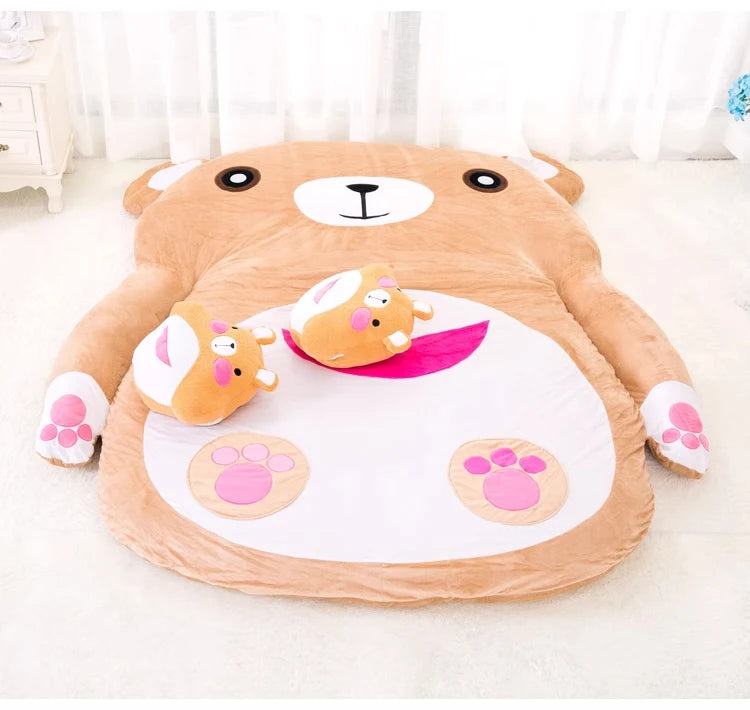 Cute cartoon brown bear sofa bed by MC THE BLACK DIAMOND, soft mattress futon for adults, perfect for tatami floor lounging.
