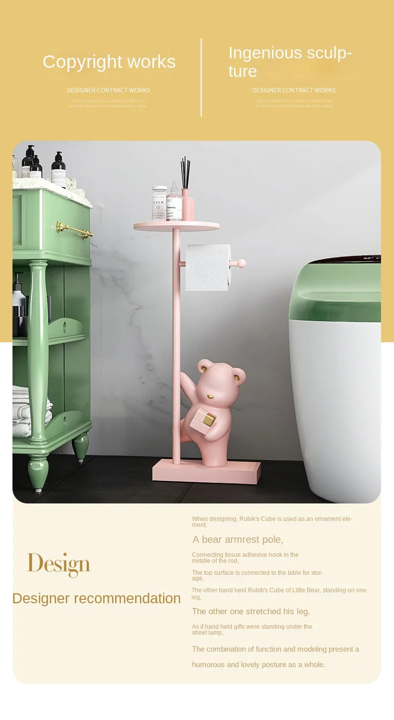 Nordic simple household decoration Bear figurine toilet roll paper rack floor decoration storage rack beside bathroom toilet - 𝕄𝕮 𝕋𝕙𝕖 𝔹𝕝𝕒𝕔𝕜 𝔻𝕚𝕒𝕞𝕠𝕟𝕕
