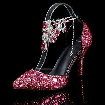 Bling Luxury Handmade Full Rhinestones Women Pumps Fashion Diamonds Crystal Pendant Banquet High heels Party Prom Wedding Shoes - https://mohammadcollection.com