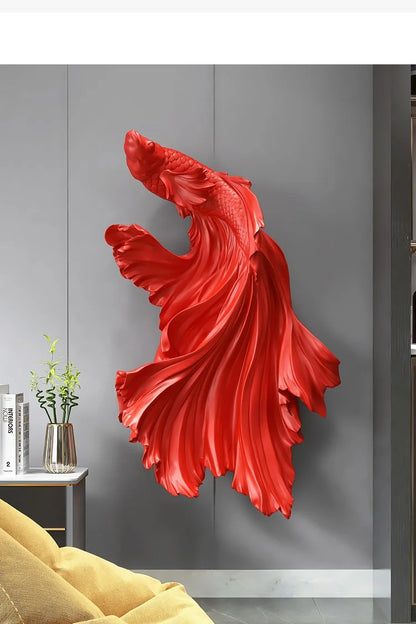 Nordic Home Wall Decor 85cm Fighting Fish Statue Sculpture Feng Shui Decoration Modern Living Room Porch 3D Wall Art Decoration - 𝕄𝕮 𝕋𝕙𝕖 𝔹𝕝𝕒𝕔𝕜 𝔻𝕚𝕒𝕞𝕠𝕟𝕕