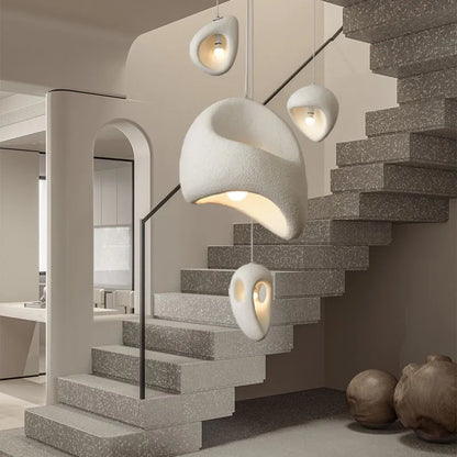 Nordic Villa Stairs Wabi Sabi MC THE BLACK DIAMOND E27 LED Pendant Light hanging from the ceiling, showcasing minimalist design and warm glow