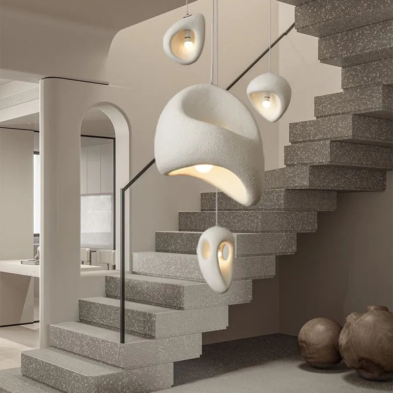 Nordic Villa Stairs Wabi Sabi E27 LED pendant light by MC THE BLACK DIAMOND, featuring a rustic, minimalist design with warm lighting.