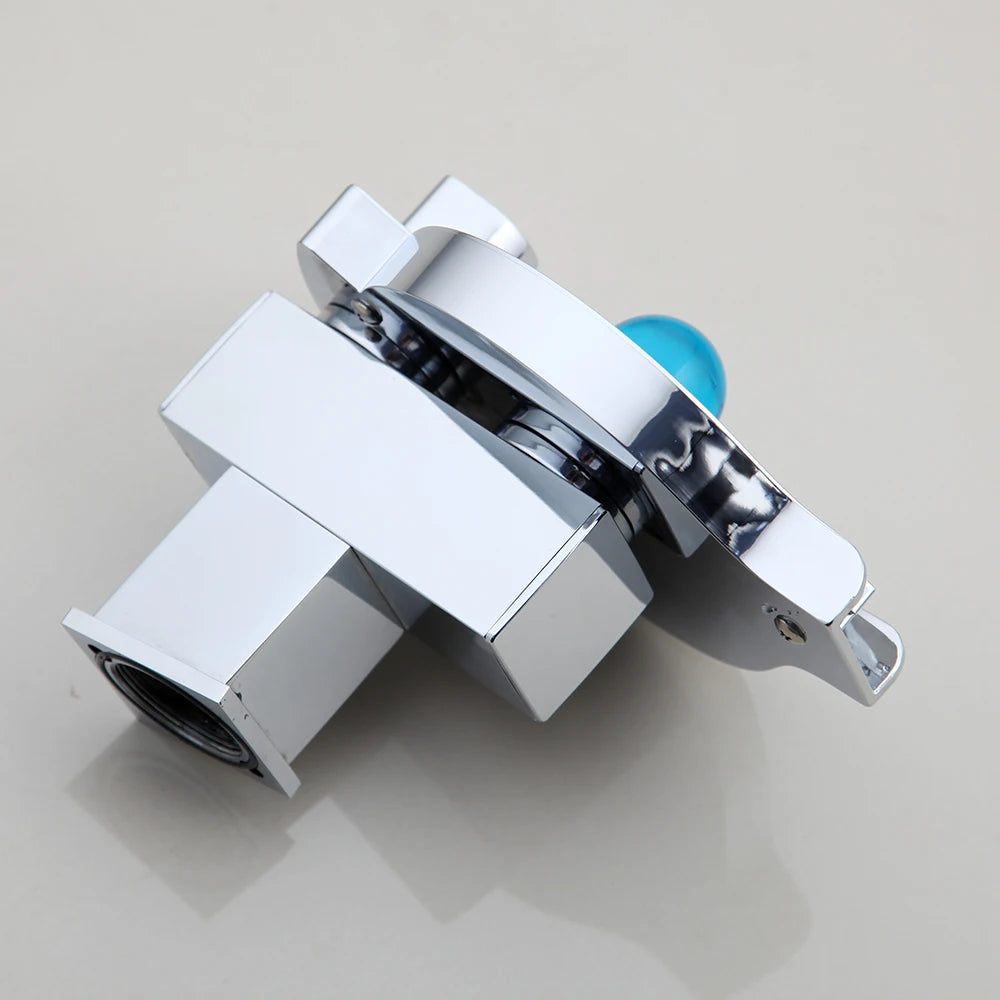 MC THE BLACK DIAMOND ZAPPO LED RGB bathroom basin sink faucet with waterfall design, chrome finish, hot and cold water mixer tap.