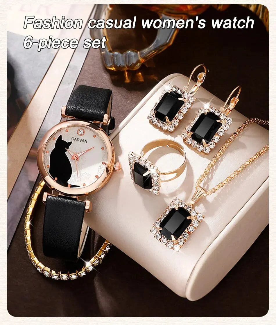 Six-piece set of women's fashion quartz watches with black diamond accents by 𝕄𝕔 𝕋𝕙𝕖 𝔹𝕝𝕒𝕔𝕜 𝔻𝕚𝕒𝕞�