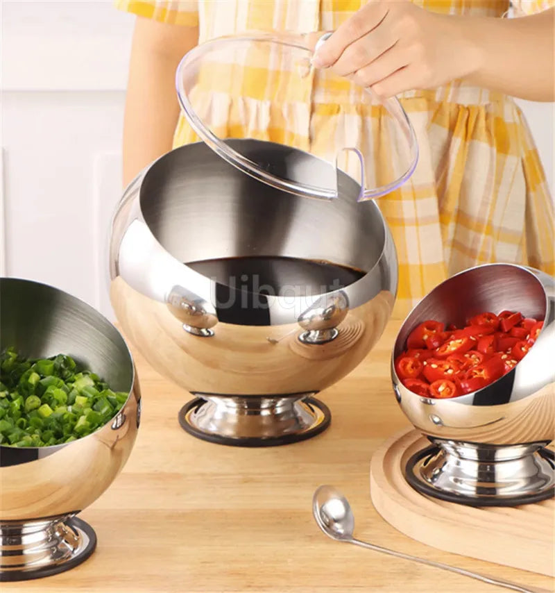 Stainless steel oblique-mouthed sauce bowl with lid, ideal for hot pots, salads, and seasonings, by 𝕄𝕔 𝕋𝕙𝕖 𝔹𝕝𝕒𝕔𝕜 �
