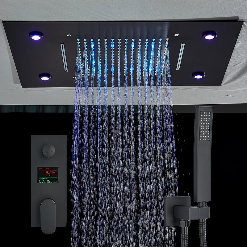 Matte black brass LED intelligent remote control for bathtub and shower faucets by MC THE BLACK DIAMOND