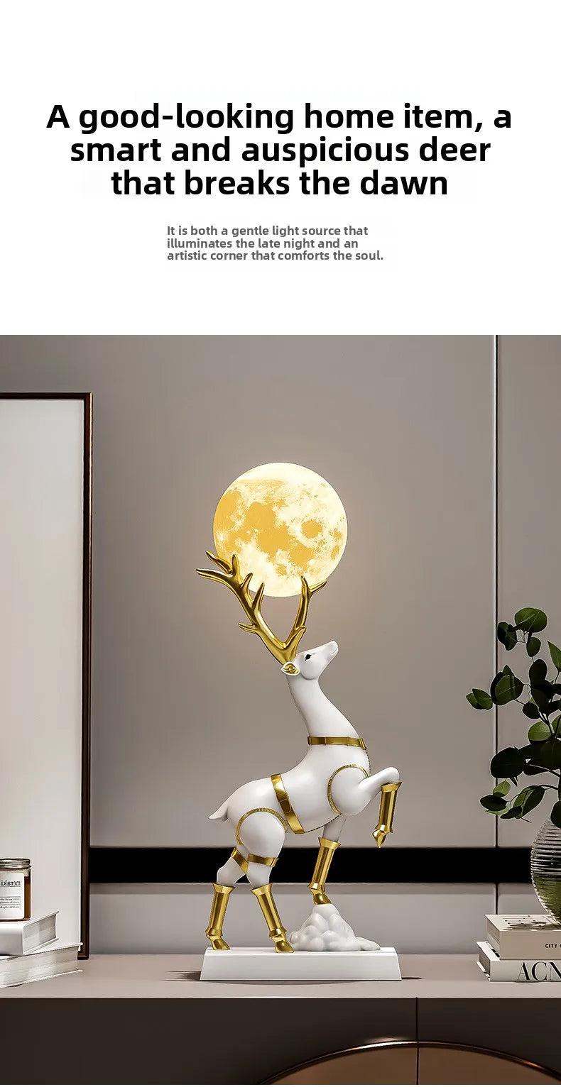 Nordic Luxury Decor Lucky Deer Figurine Living Room Office Desk Decoration Bedroom Night Light Modern Home Art Accessories Gifts - 𝕄𝕮 𝕋𝕙𝕖 𝔹𝕝𝕒𝕔𝕜 𝔻𝕚𝕒𝕞𝕠𝕟𝕕