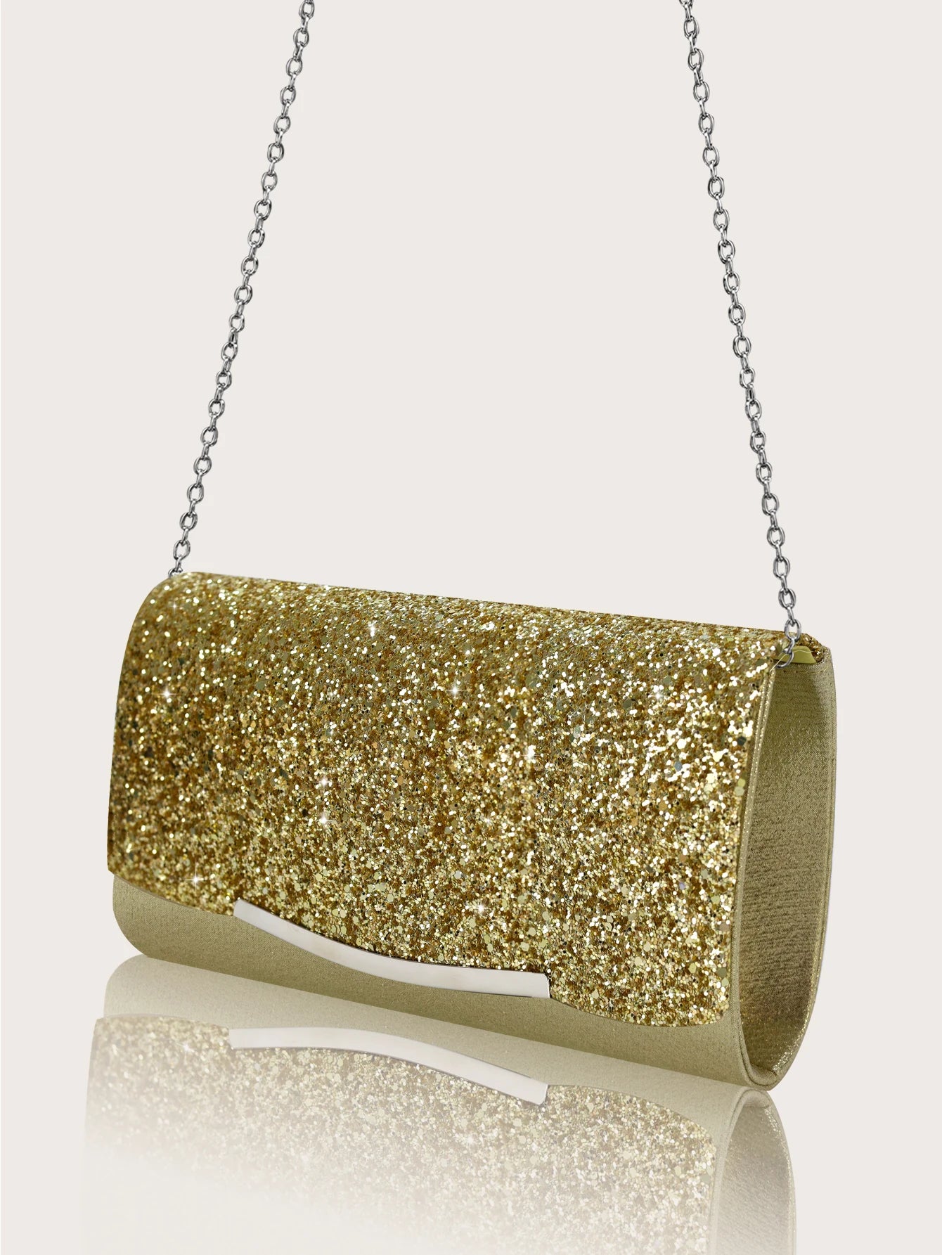 Elegant MC THE BLACK DIAMOND sequined women's evening handbag paired with rhinestone necklace, earrings, and bracelet set.