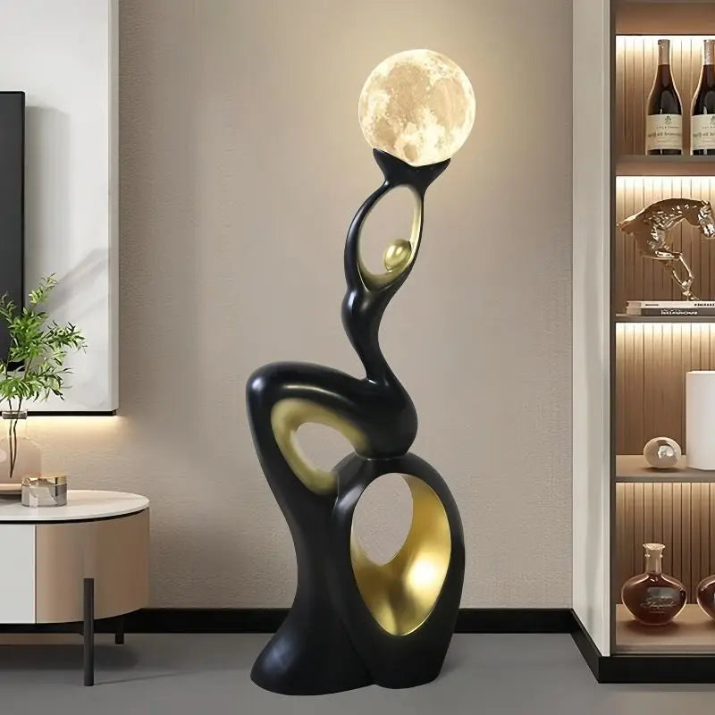 MC THE BLACK DIAMOND resin home decor sculpture figurines of dancing animals with moon lantern, ideal for living room decoration.