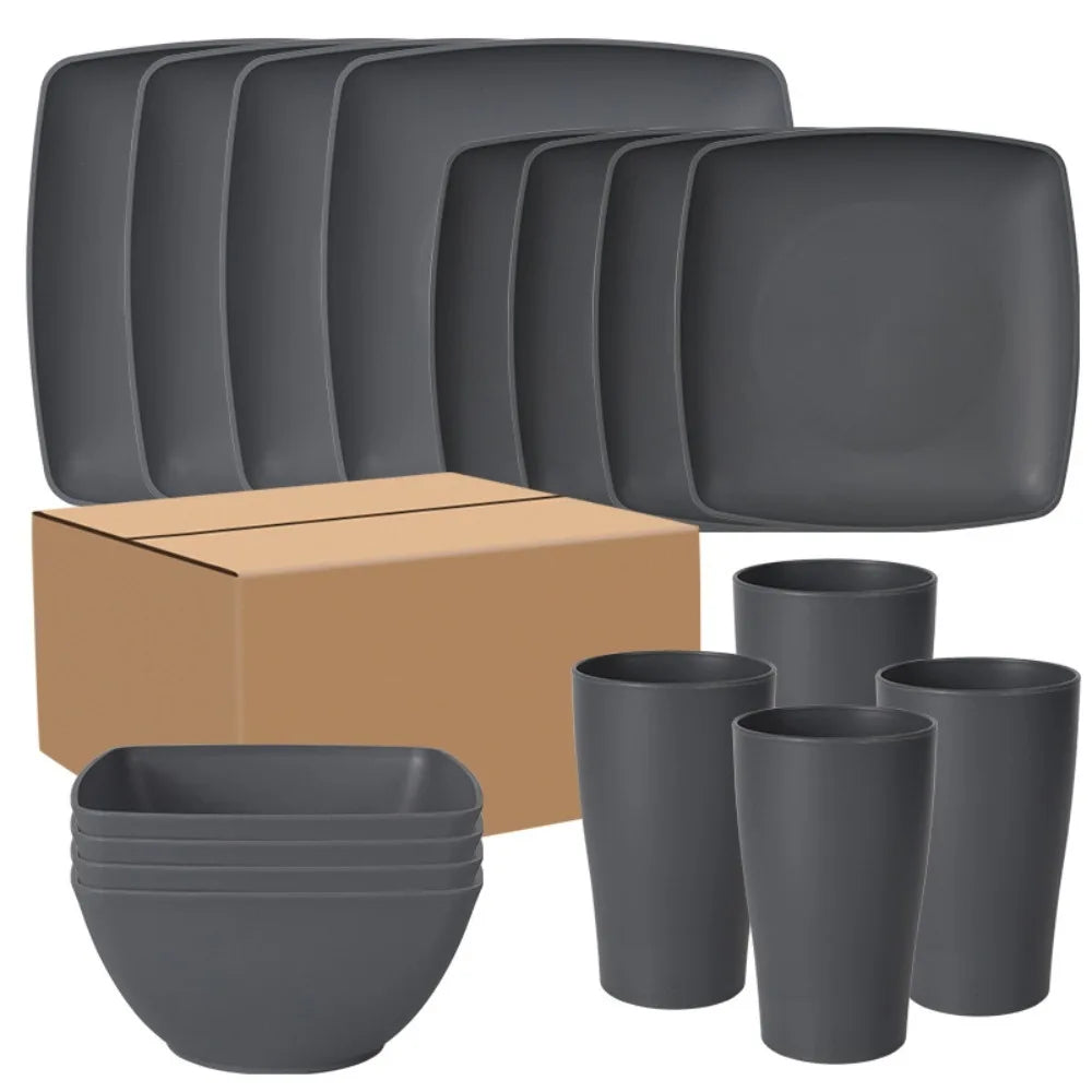 16-piece square plastic dinnerware set by 𝕄𝕔 𝕋𝕙𝕖 𝔹𝕝𝕒𝕔𝕜 𝔻𝕚𝕒𝕞𝕠𝕟