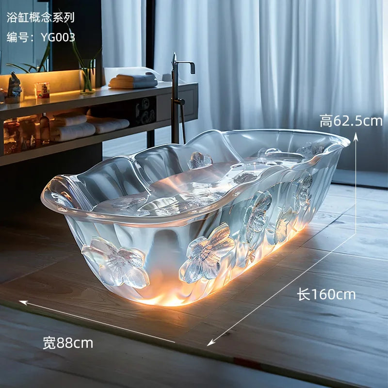 Y Transparent bathtub AI concept couple freestanding crystal corrugated resin bathtub - https://mohammadcollection.com