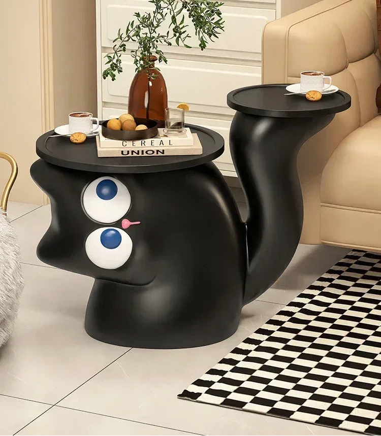 Creative Cute Cat Sofa Side Table Living Room Side Cabinet Floor-Standing Ornaments Black And White Simple Modern Resin Material - https://mohammadcollection.com