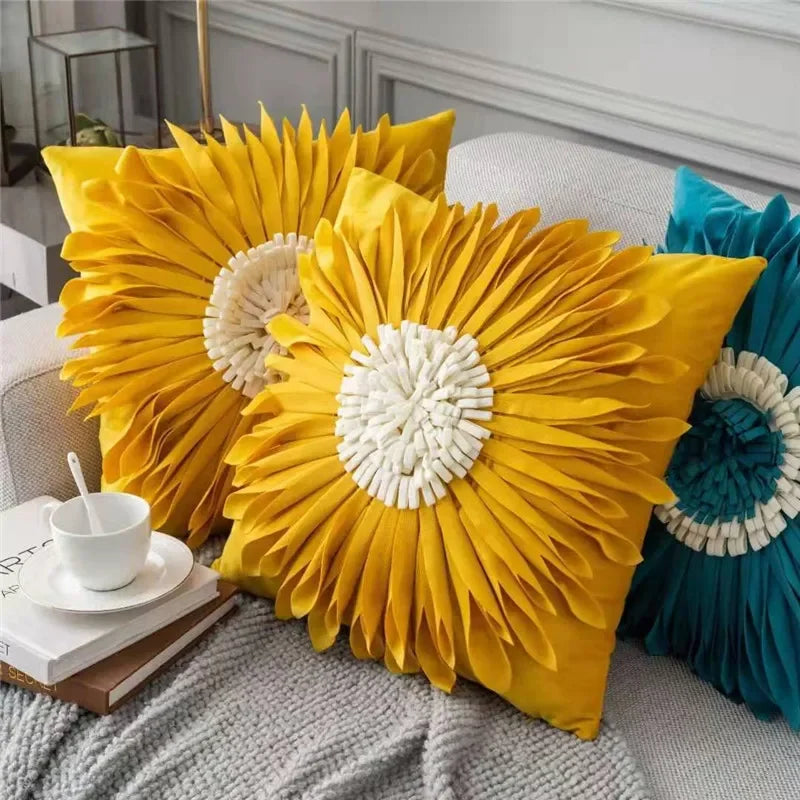 Modern pink and white velvet throw pillow with 3D chrysanthemum stitching, 45x45cm, for home decor by MC THE BLACK DIAMOND