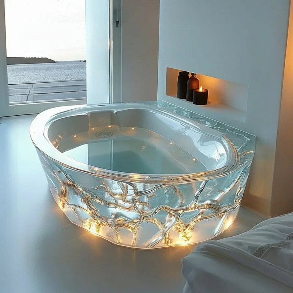 Y Transparent bathtub AI concept couple freestanding crystal corrugated resin bathtub - https://mohammadcollection.com