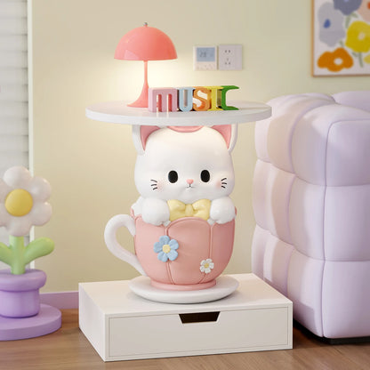 Kawaii Room Decor Coffee Table Sofa Side Table Girl Bedroom Nightstand Cartoon Cat Floor Decoration Cream Living Room Furniture - https://mohammadcollection.com