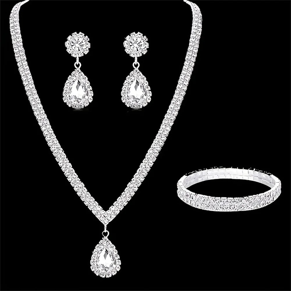 MC THE BLACK DIAMOND Wedding Season women's jewelry set with copper claw chain water drop necklace, earrings, and bracelet.