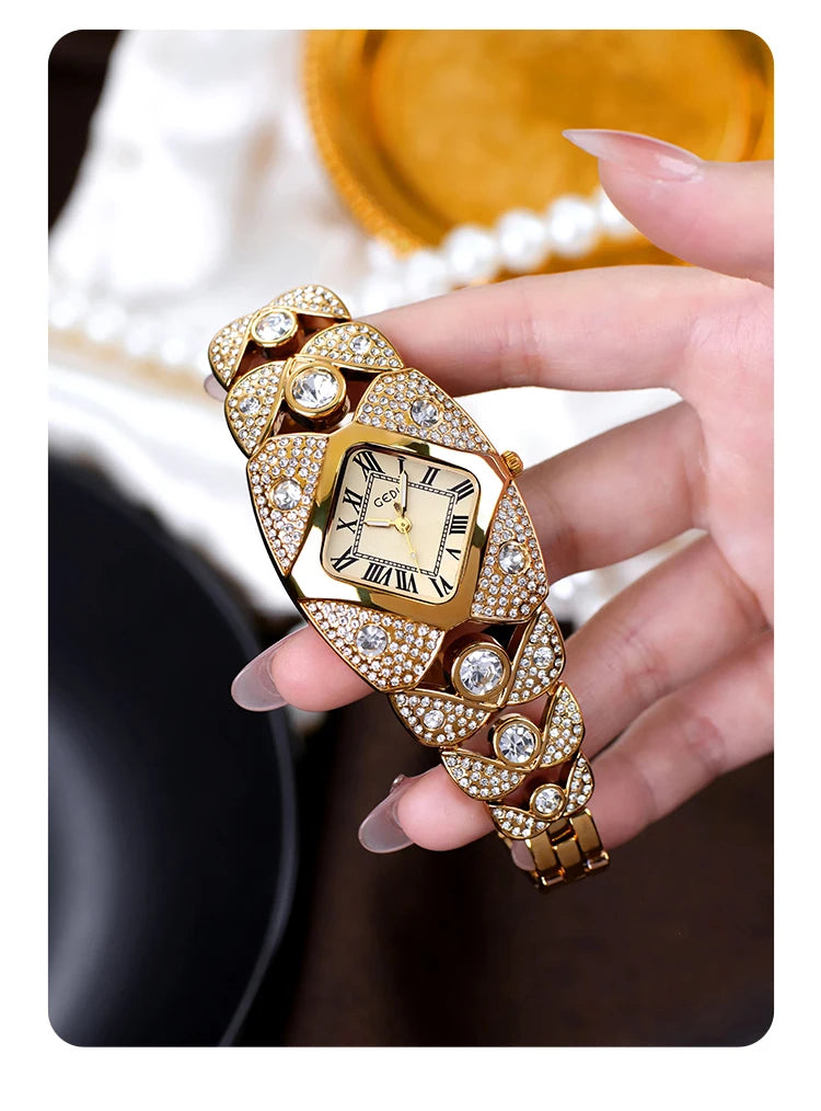 2025 New Women Watch Light Luxury Brand Diamond Inlaid Bracelet Watches Waterproof Ladies Fashion Quartz Clock Wristwatch Gift - https://mohammadcollection.com