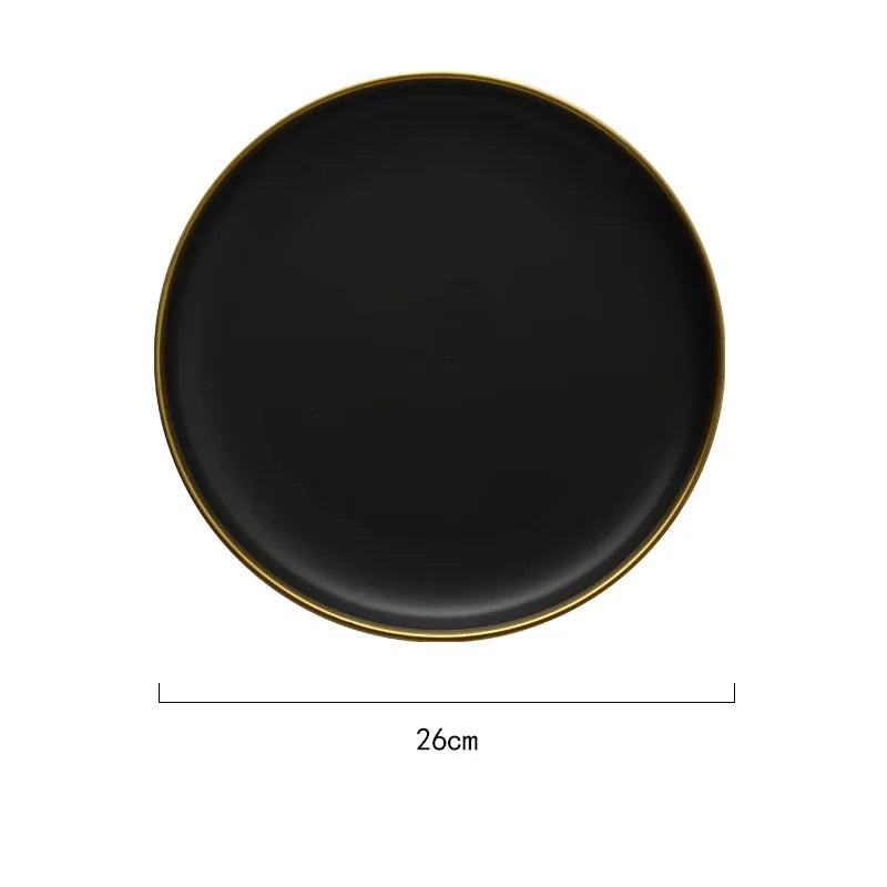 Black and white matte porcelain dinner plate by MC THE BLACK DIAMOND, round kitchenware with a sleek, modern design.