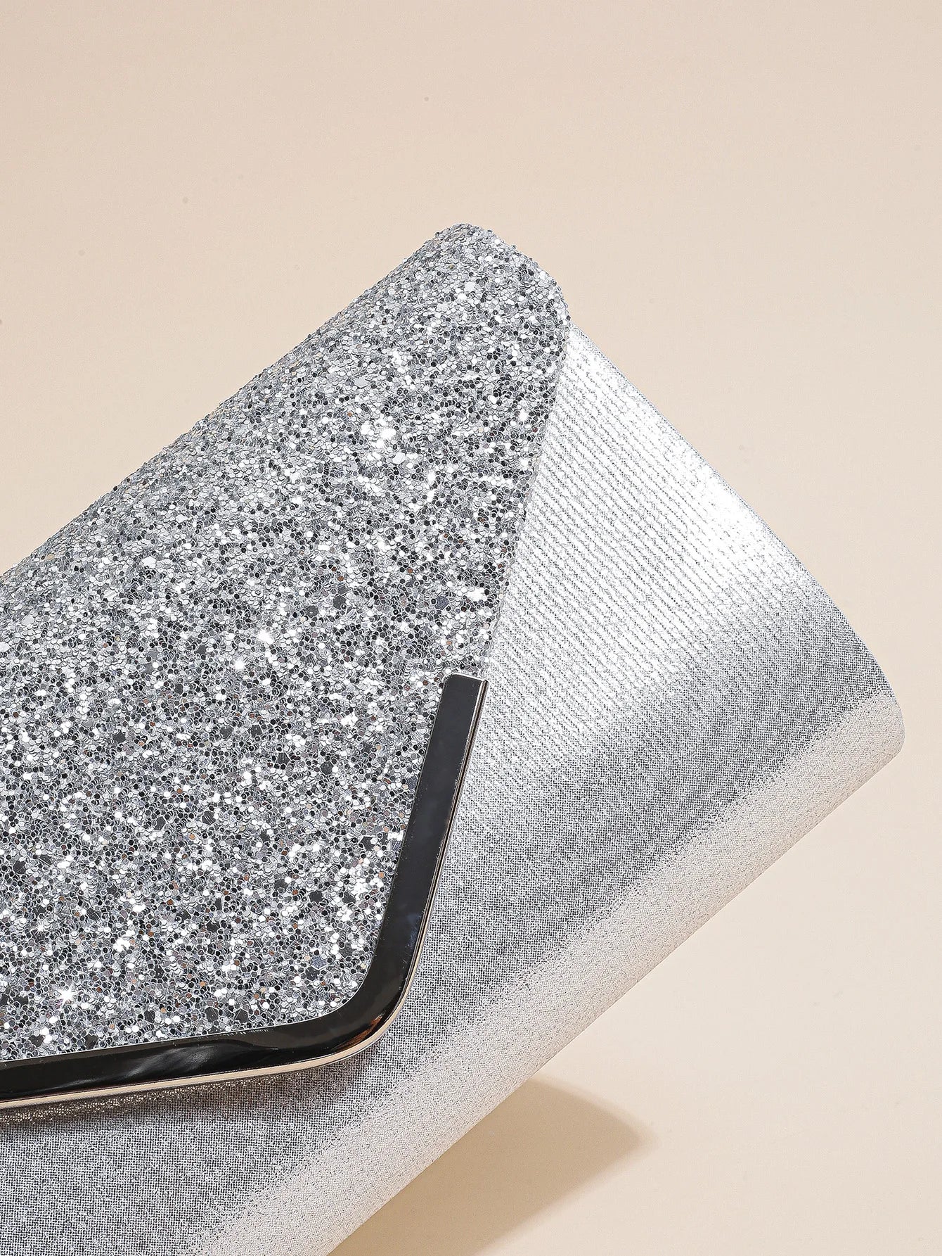 Women evening envelope handbag by Mohammad Collection featuring sequins, chain shoulder strap, and elegant clutch design.