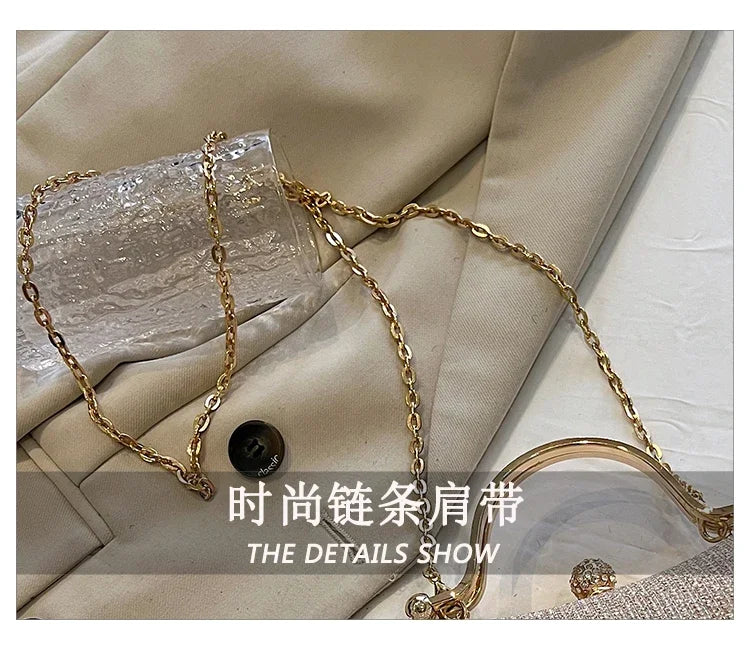 MC THE BLACK DIAMOND chain evening shoulder bag for women, featuring a sleek hand bag design with a stylish chain strap.