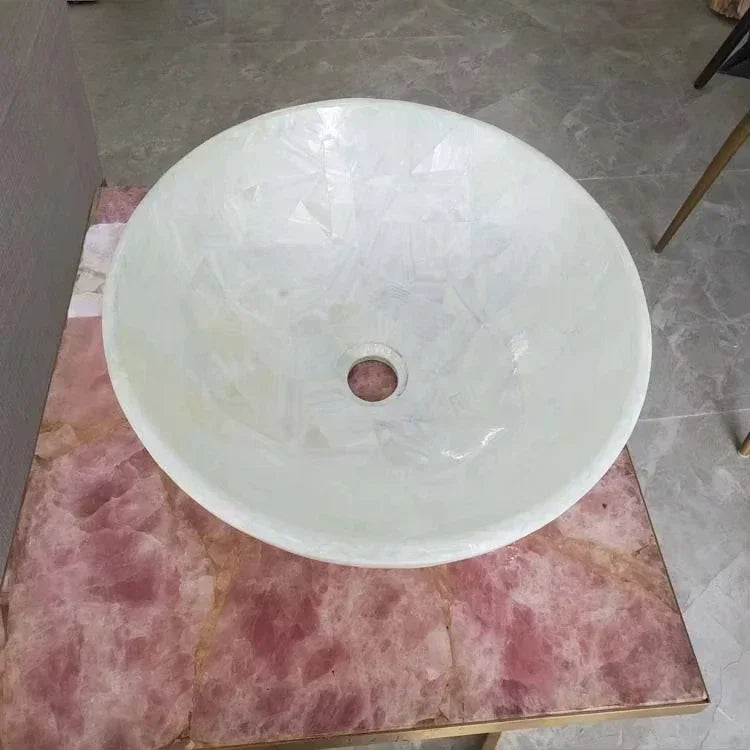 Handmade Rose Quartz vessel sink bowl from 𝕄𝕔 𝕋𝕙𝕖 𝔹𝕝𝕒𝕔𝕜 𝔻𝕚𝕒𝕞𝕠𝕟