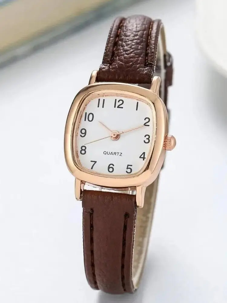 Square women's MC THE BLACK DIAMOND vintage belt quartz wristwatch with small dial, simple design, ideal for students.