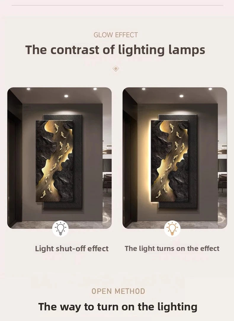 MC THE BLACK DIAMOND LED wall light fixture with koi fish design, hanging corridor decoration, remote control, and entrance lighting.
