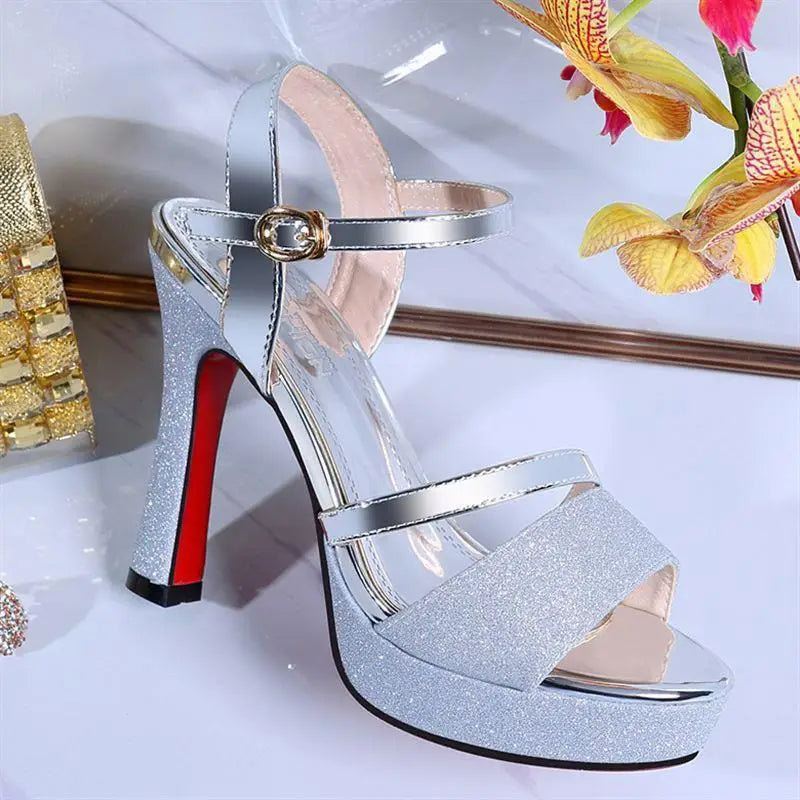 MC THE BLACK DIAMOND women's luxury peep toe heels with 11.5cm high heels and stylish fish mouth design, perfect for elegant occasions.