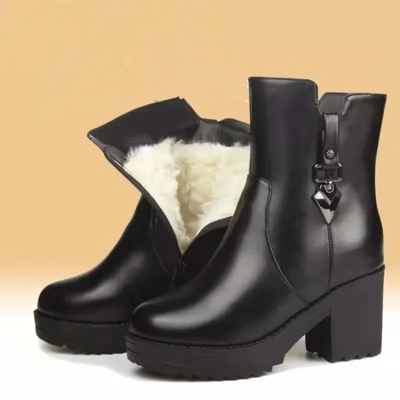 Luxury winter women's leather boots with high heels from Mohammad Collection, casual and stylish footwear for cold weather.
