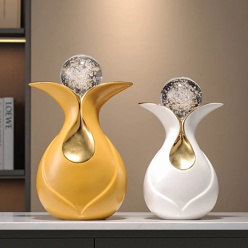 Modern Art Ceramic Ornaments Crystal Ball Feng Shui Home Decor Living Room Wine Cabinet TV Cabinet Office Decorative Figurines - 𝕄𝕮 𝕋𝕙𝕖 𝔹𝕝𝕒𝕔𝕜 𝔻𝕚𝕒𝕞𝕠𝕟𝕕