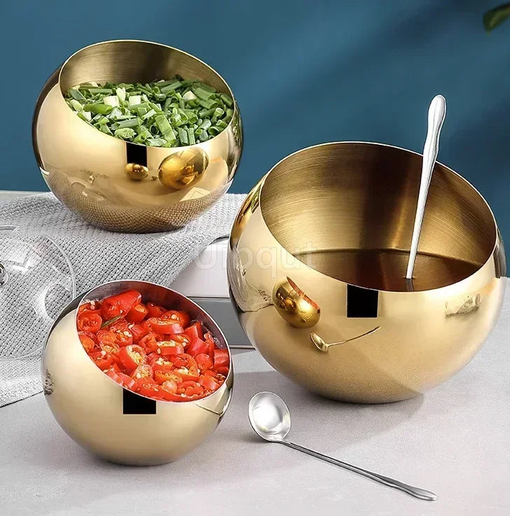 Stainless steel oblique-mouthed sauce bowl with lid, ideal for hot pots, salads, and buffet seasoning containers.